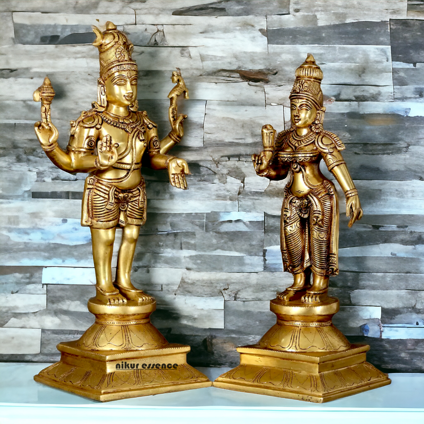 Pure Brass Shiva Parvati Standing Idol - 18 inches Nikuressence