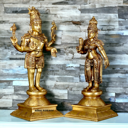 Pure Brass Shiva Parvati Standing Idol - 18 inches Nikuressence