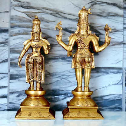 Pure Brass Shiva Parvati Standing Idol - 18 inches Nikuressence