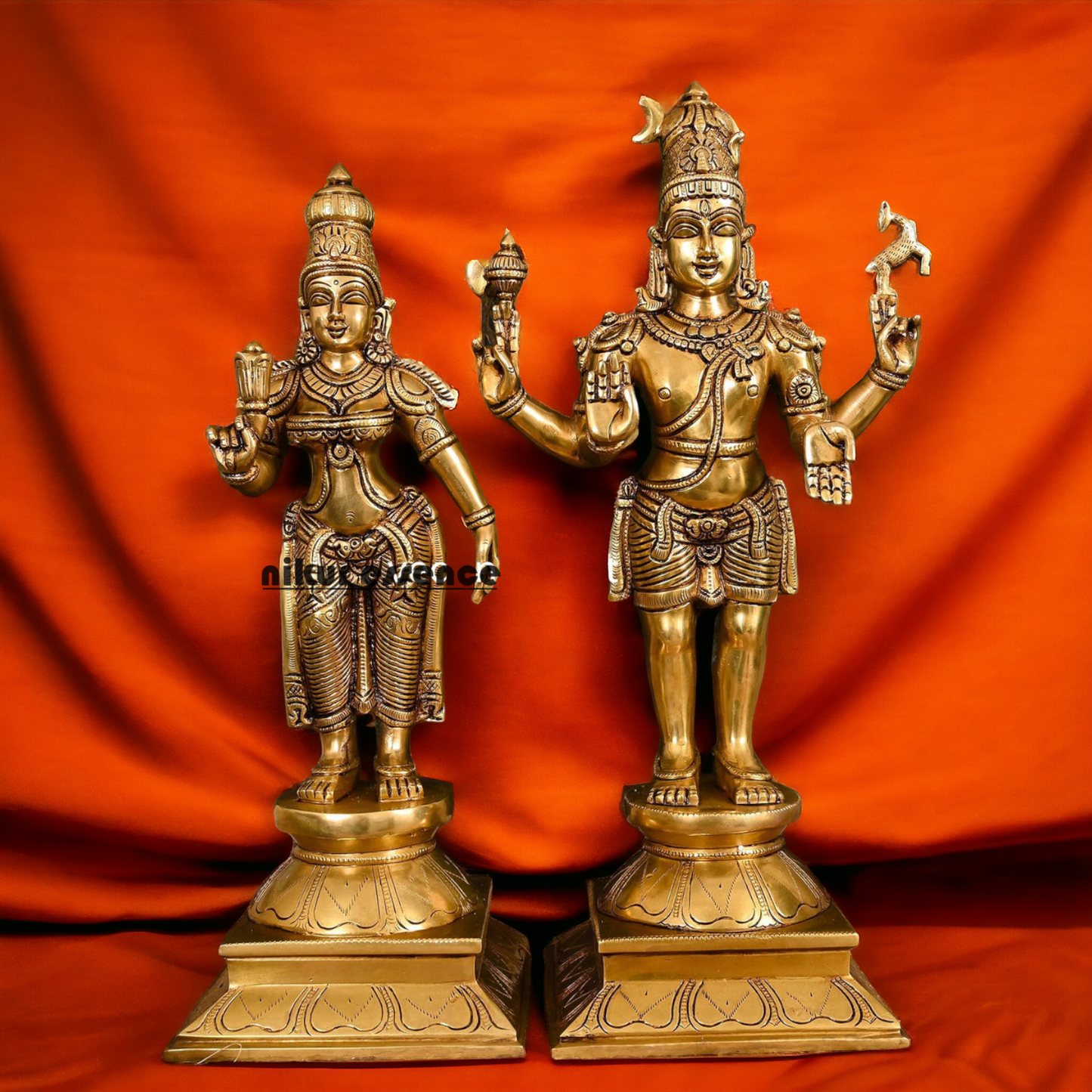 Pure Brass Shiva Parvati Standing Idol - 18 inches Nikuressence