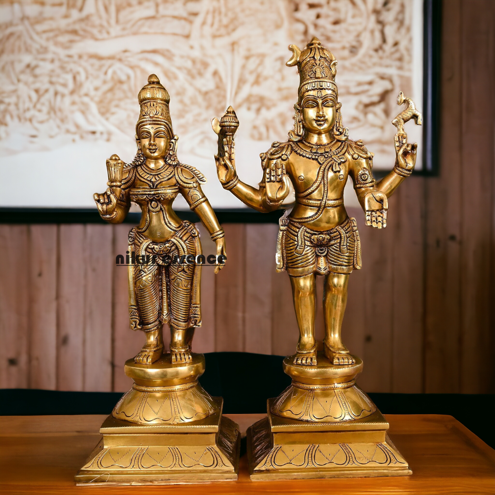 Pure Brass Shiva Parvati Standing Idol - 18 inches Nikuressence