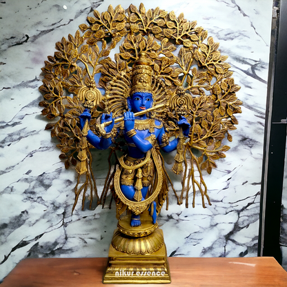 Brass Blue Krishna Standing with Playing Flute Idol - 96.5 cm Nikuressence