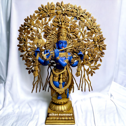 Brass Blue Krishna Standing with Playing Flute Idol - 96.5 cm Nikuressence