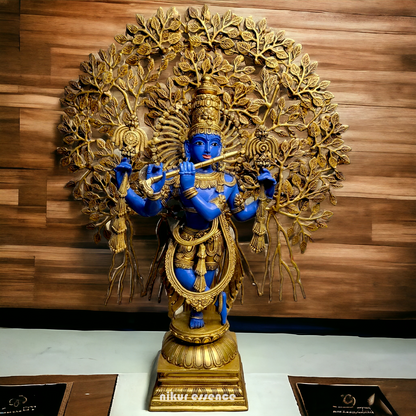 Brass Blue Krishna Standing with Playing Flute Idol - 96.5 cm Nikuressence