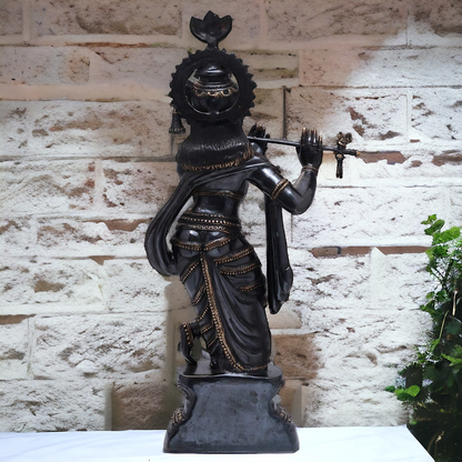 Lord Brass Black Krishna Murli with Playing Flute - 35 Inch Nikuressence