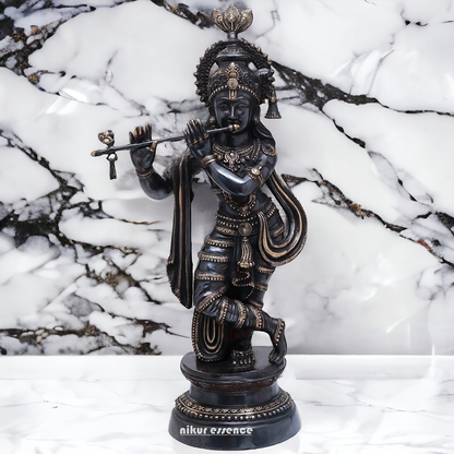 Lord Brass Black Krishna Murli with Playing Flute - 35 Inch Nikuressence