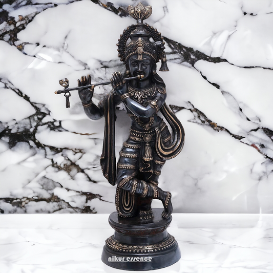Lord Brass Black Krishna Murli with Playing Flute - 35 Inch Nikuressence