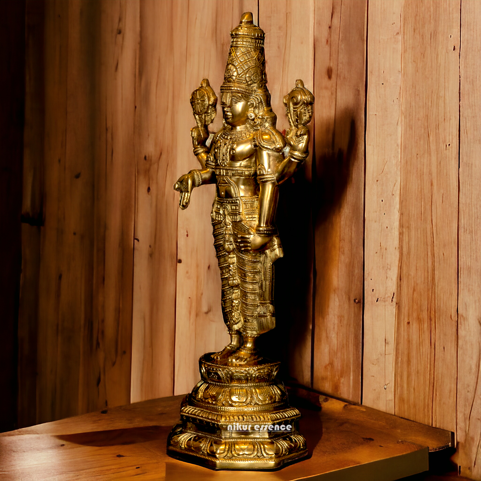 Large Solid Brass Tirupati Balaji Standing Idol - 19.5 Inch Nikuressence