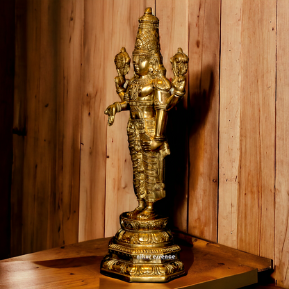 Large Solid Brass Tirupati Balaji Standing Idol - 19.5 Inch Nikuressence