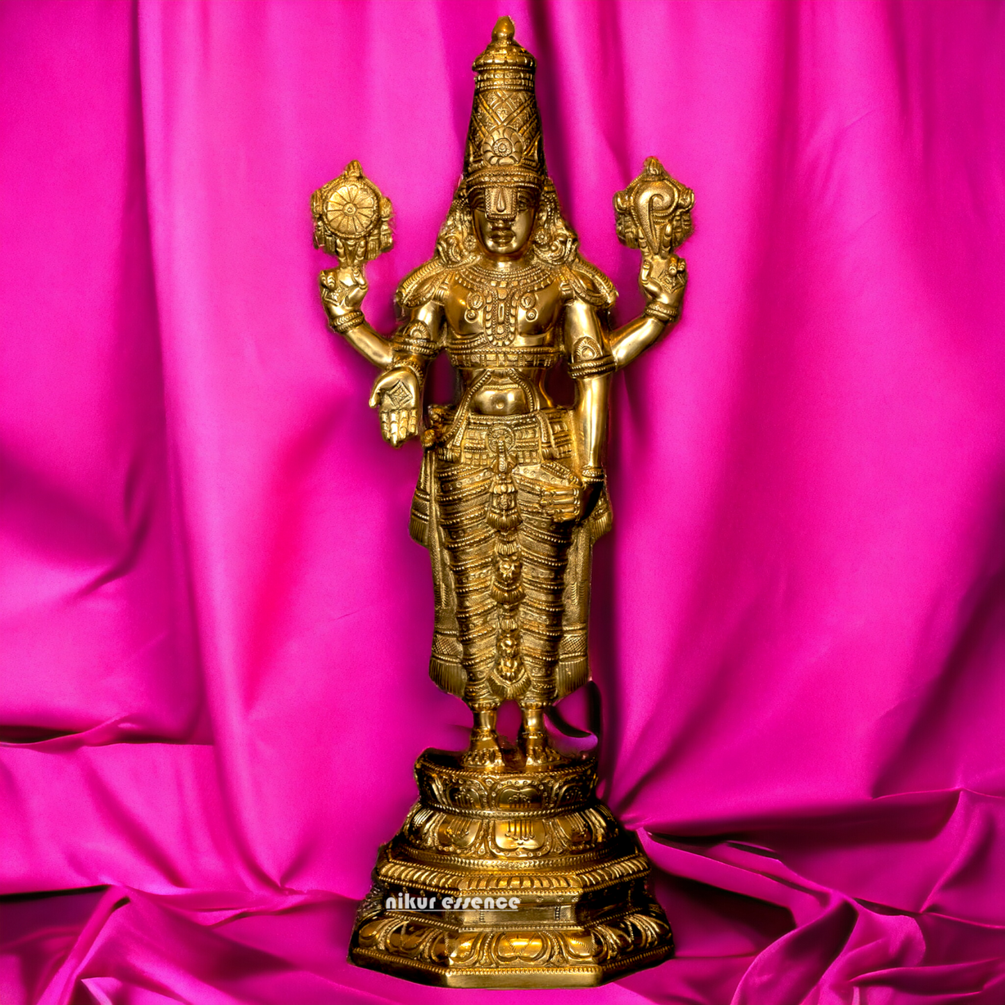 Large Solid Brass Tirupati Balaji Standing Idol - 19.5 Inch Nikuressence