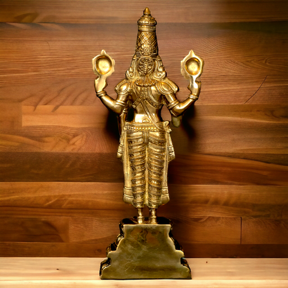 Large Solid Brass Tirupati Balaji Standing Idol - 19.5 Inch Nikuressence