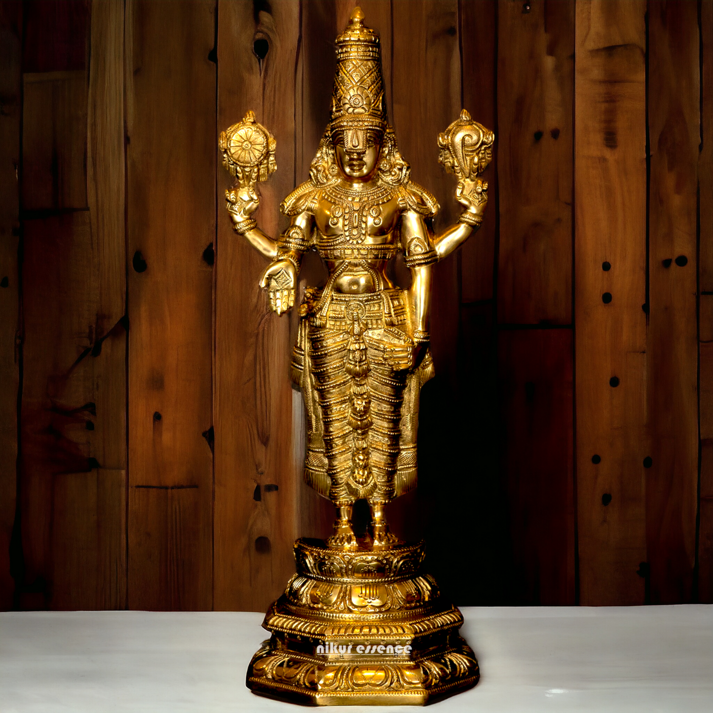 Large Solid Brass Tirupati Balaji Standing Idol - 19.5 Inch Nikuressence