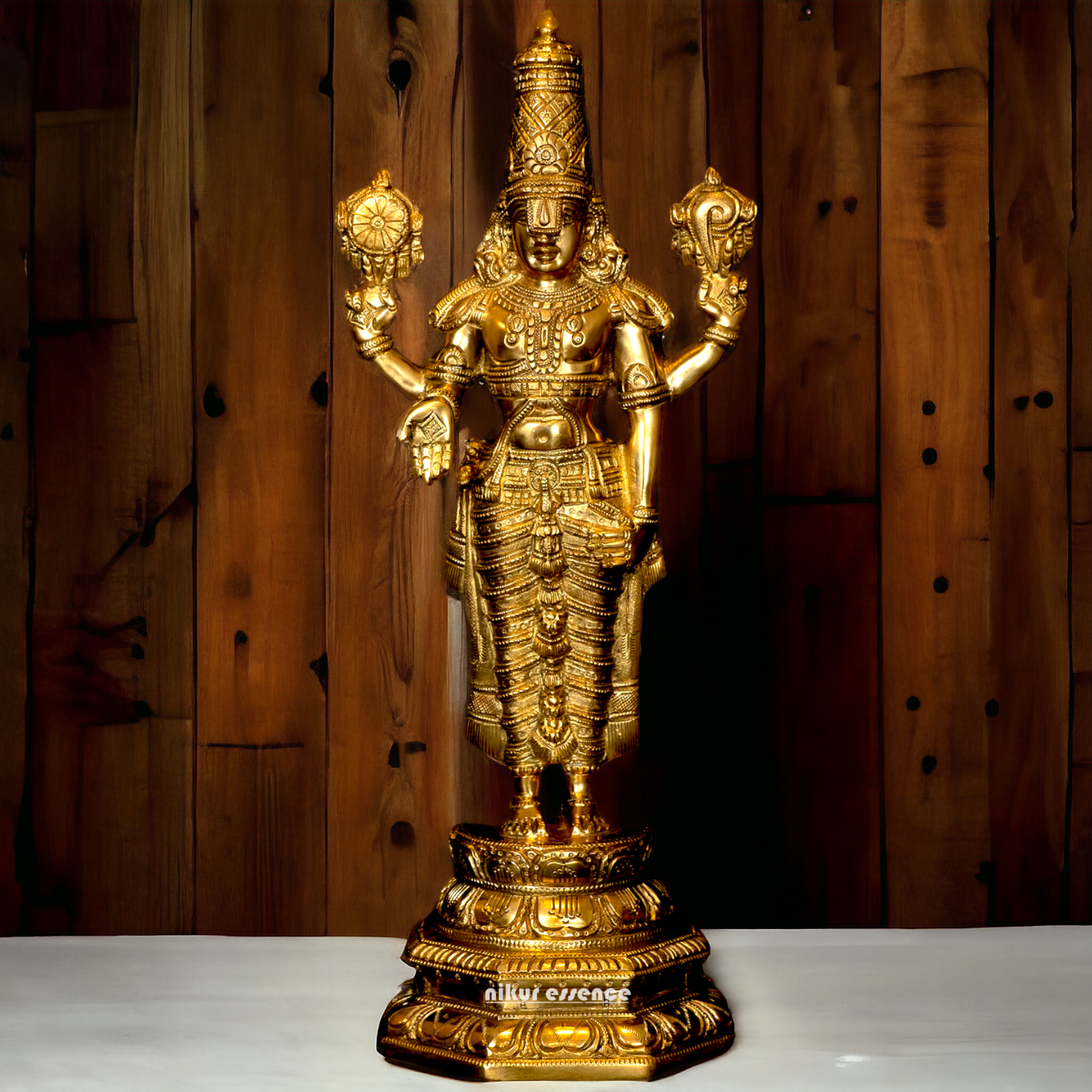 Large Solid Brass Tirupati Balaji Standing Idol - 19.5 Inch Nikuressence