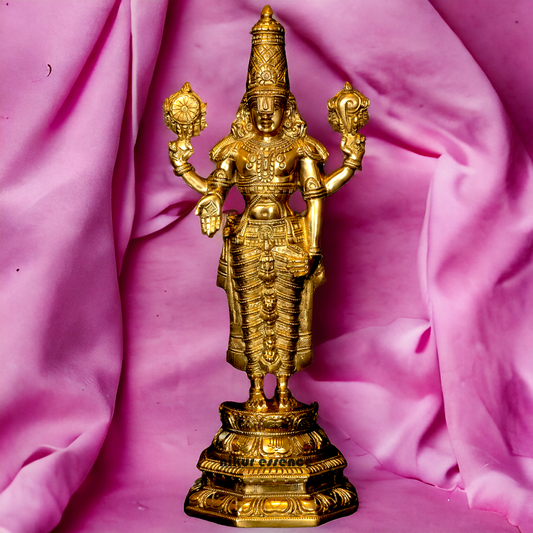 Large Solid Brass Tirupati Balaji Standing Idol - 19.5 Inch Nikuressence