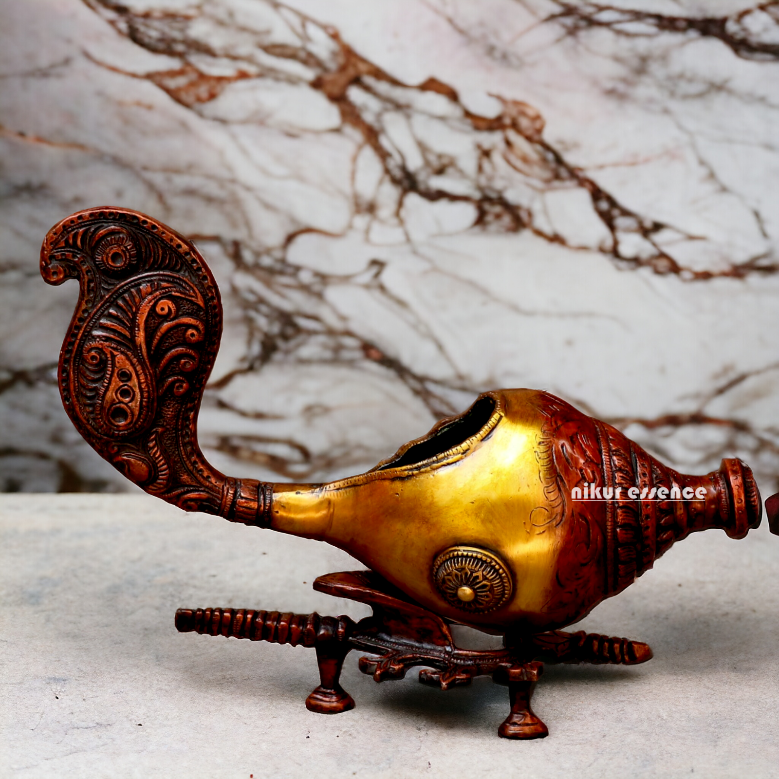 Large Brass Superfine Shankh Conch Stand - 13 Inch Nikuressence