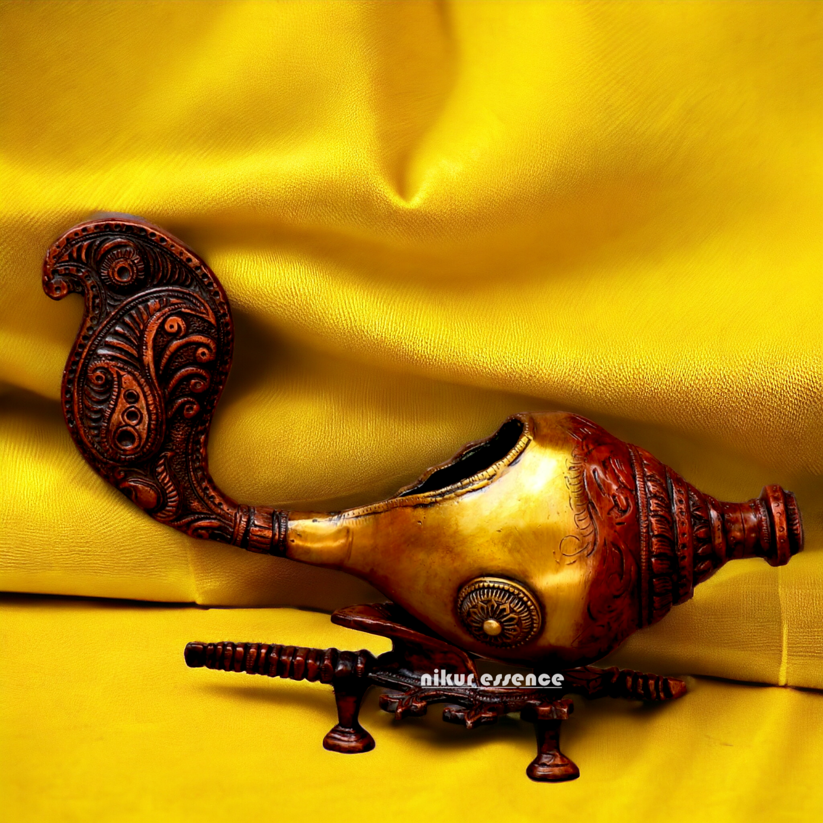 Large Brass Superfine Shankh Conch Stand - 13 Inch Nikuressence