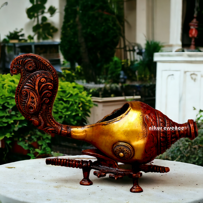 Large Brass Superfine Shankh Conch Stand - 13 Inch Nikuressence