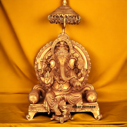 Solid Brass Ganesha Vinayaka Sitting on Singhasan - 48.76 cm Nikuressence