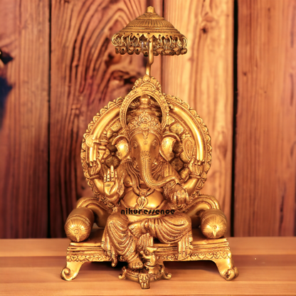 Solid Brass Ganesha Vinayaka Sitting on Singhasan - 48.76 cm Nikuressence