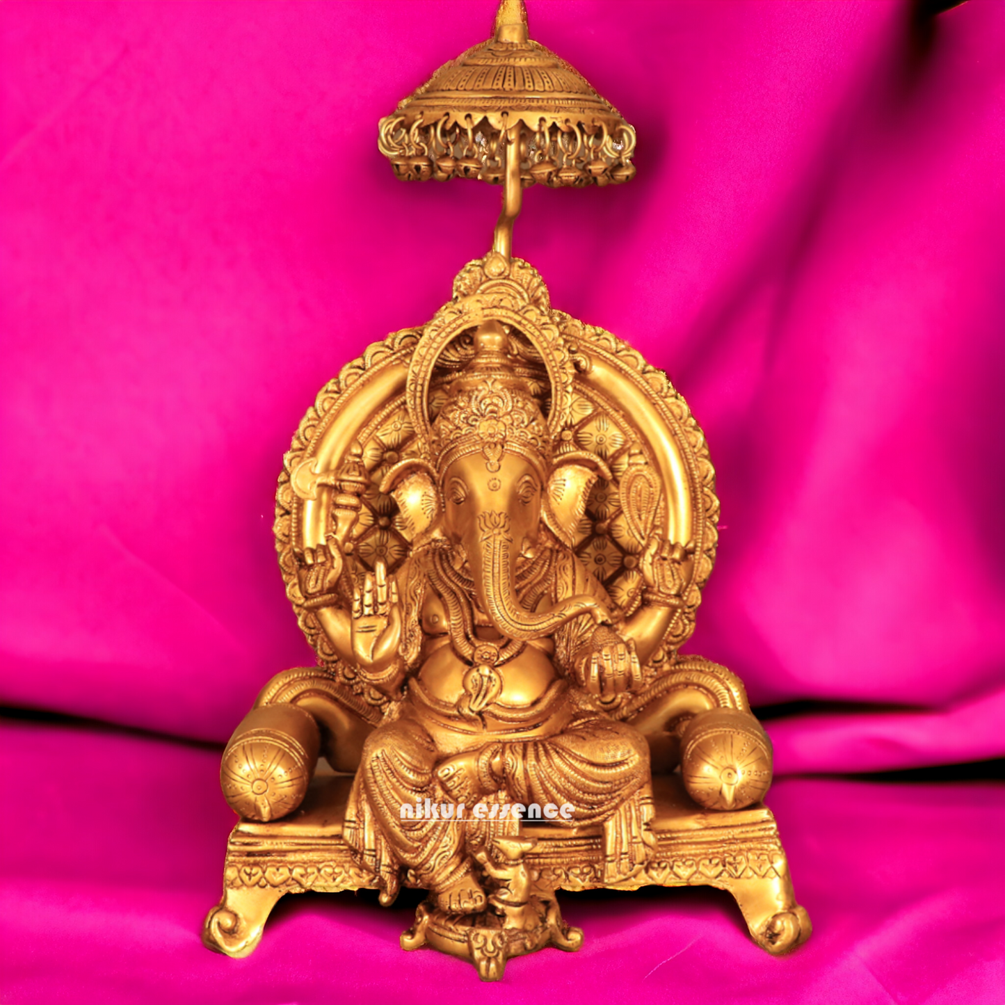 Solid Brass Ganesha Vinayaka Sitting on Singhasan - 48.76 cm Nikuressence