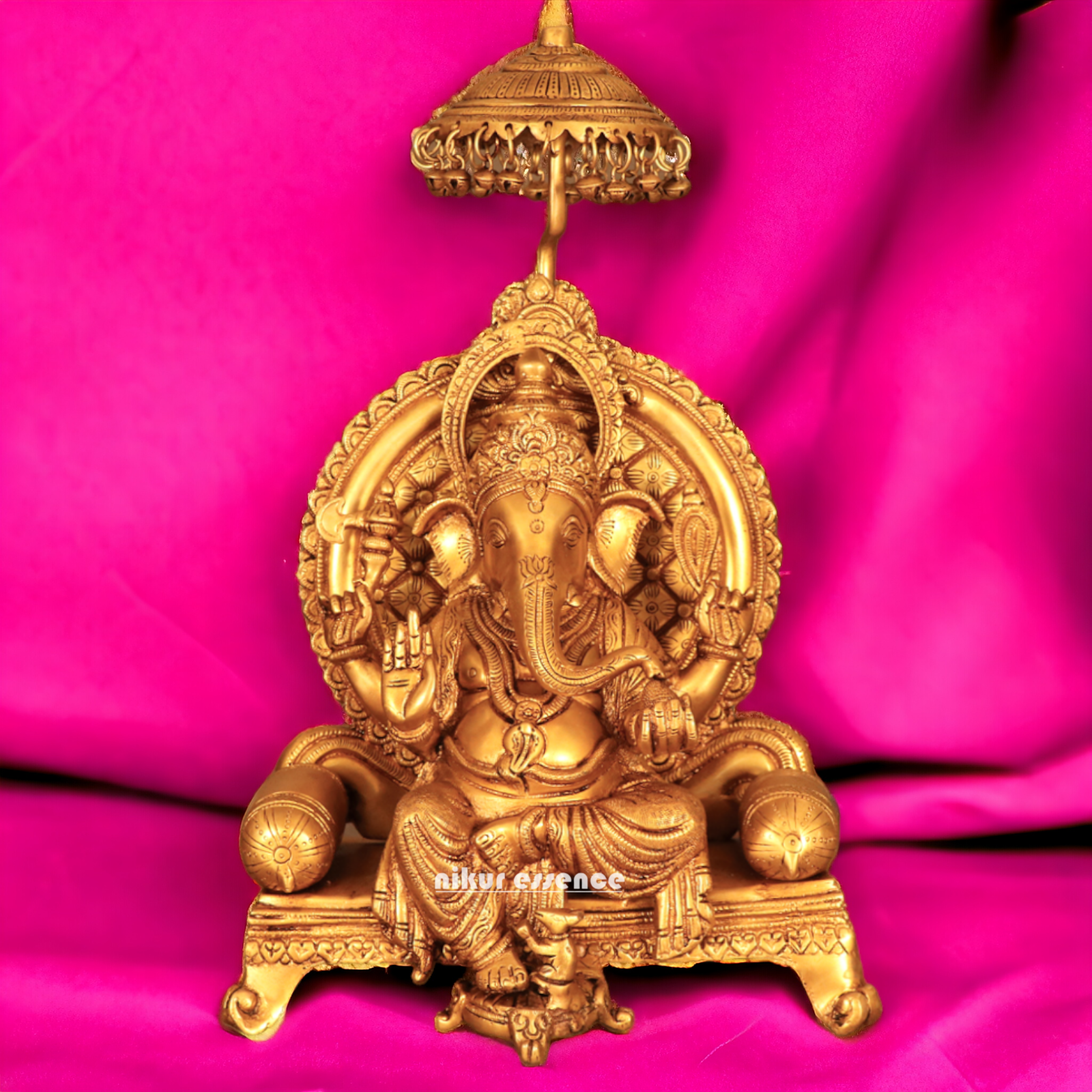 Solid Brass Ganesha Vinayaka Sitting on Singhasan - 48.76 cm Nikuressence