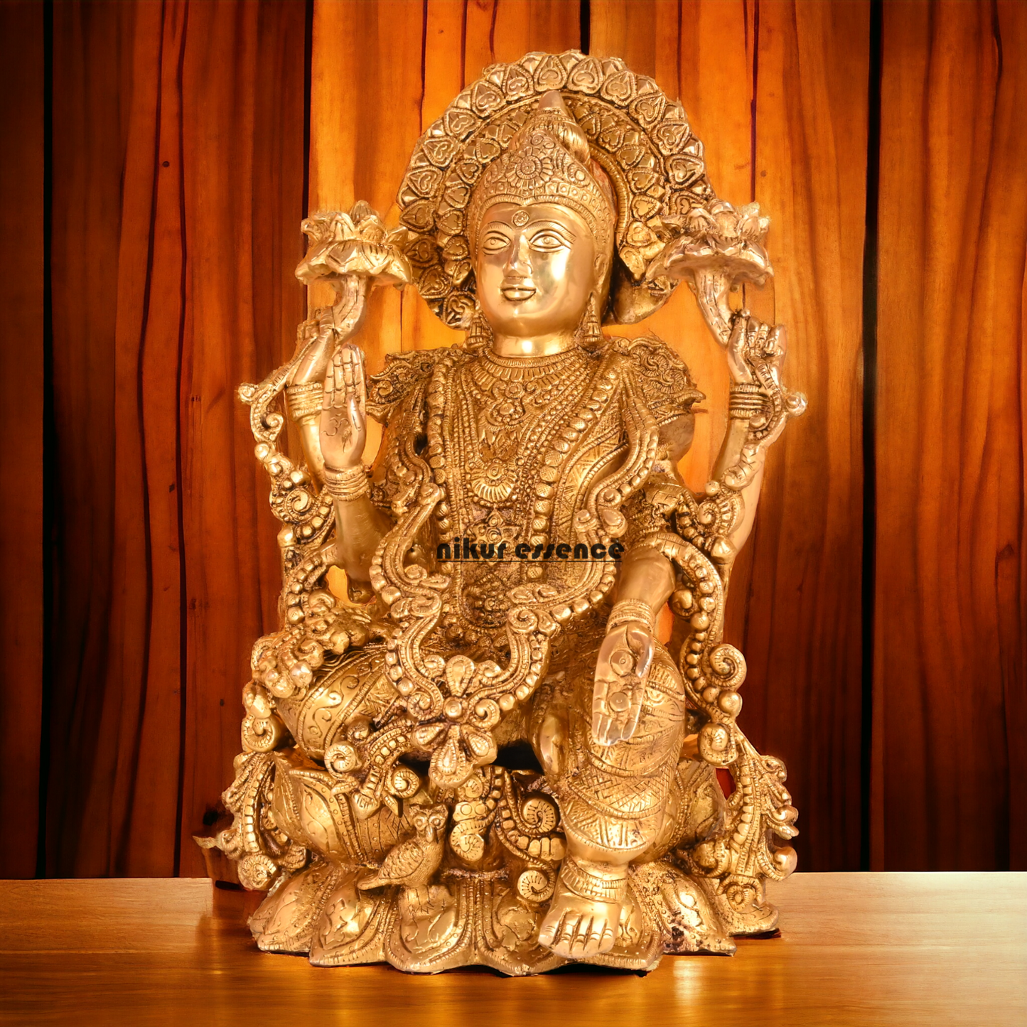 Solid Brass Lakshmi Sitting on Lotus Idol- 16.4 inches Nikuressence