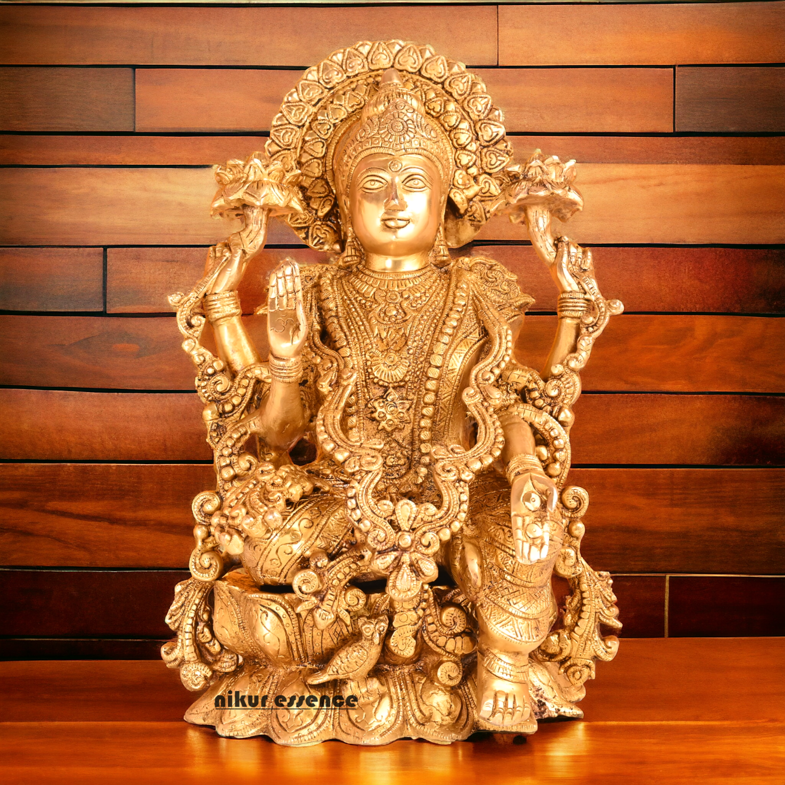 Solid Brass Lakshmi Sitting on Lotus Idol- 16.4 inches Nikuressence