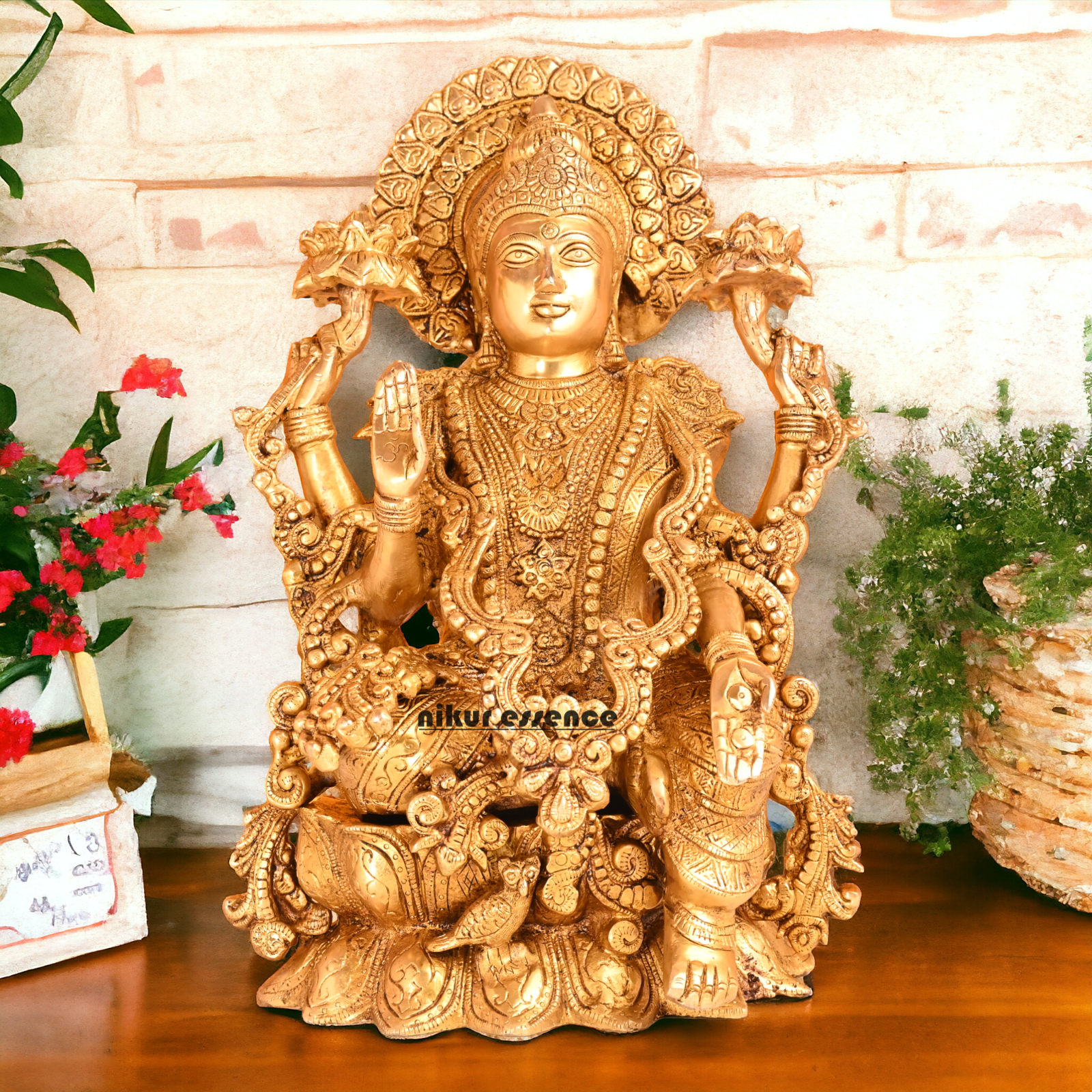 Solid Brass Lakshmi Sitting on Lotus Idol- 16.4 inches Nikuressence