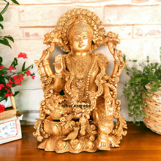 Solid Brass Lakshmi Sitting on Lotus Idol- 16.4 inches Nikuressence