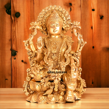 Solid Brass Lakshmi Sitting on Lotus Idol- 16.4 inches Nikuressence
