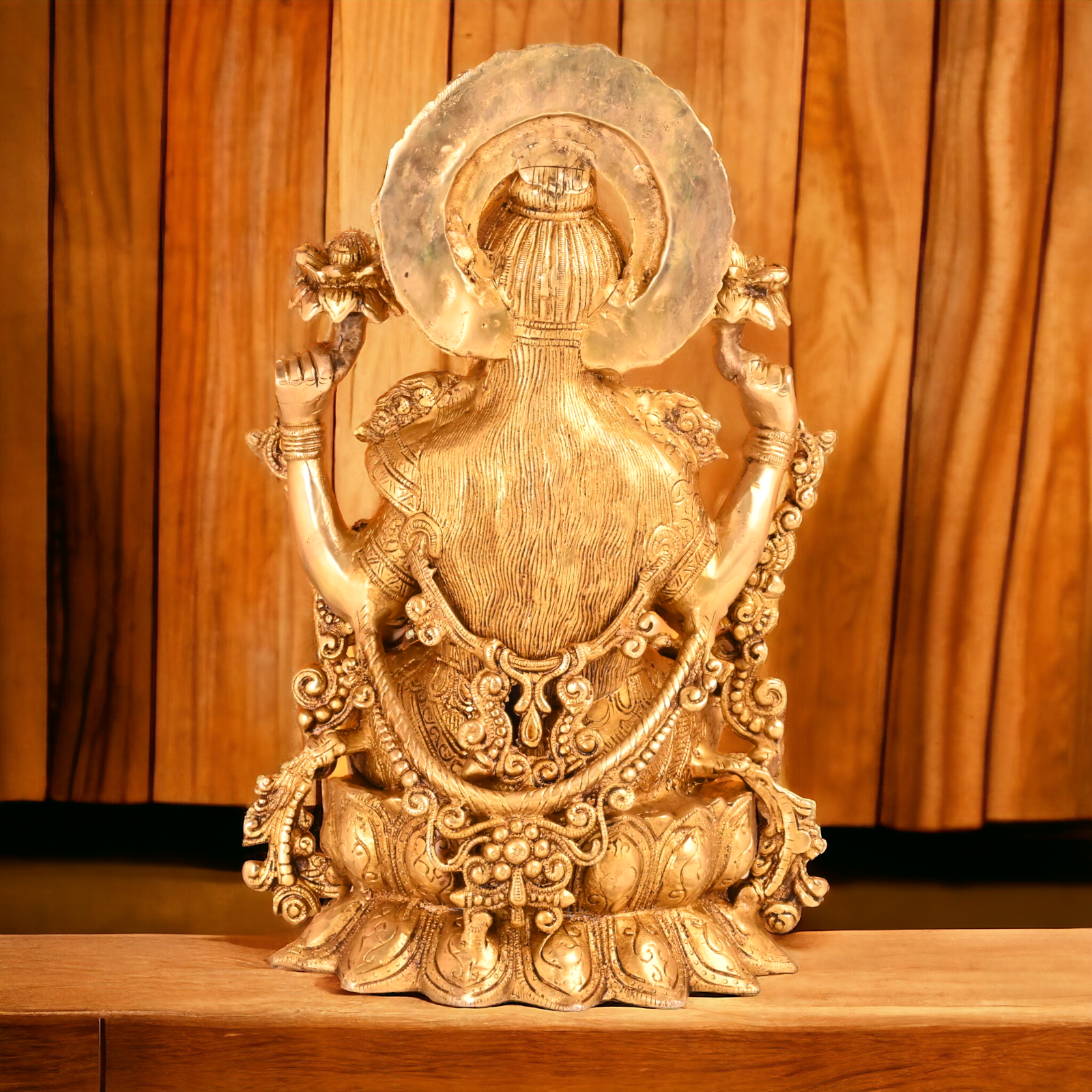 Solid Brass Lakshmi Sitting on Lotus Idol- 16.4 inches Nikuressence
