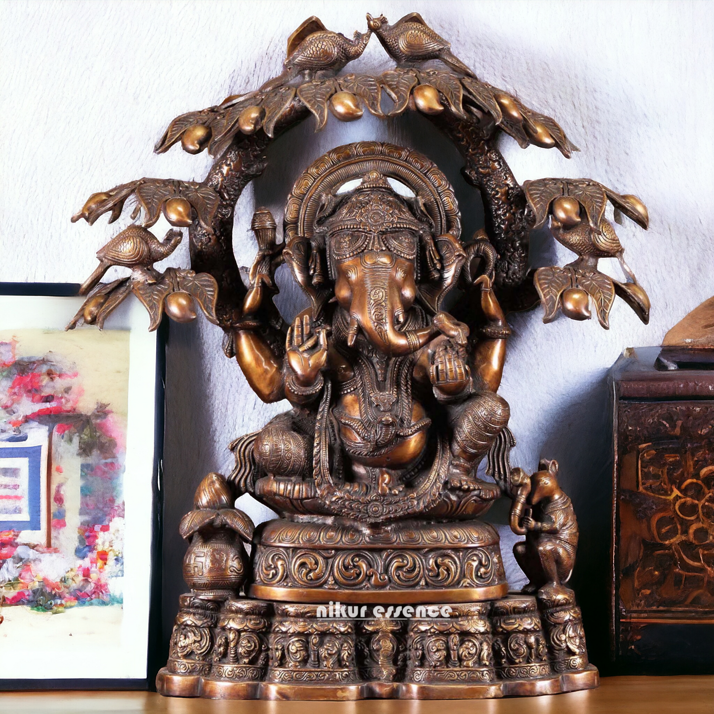 Brass Ganesh with Tree Beautiful Idol- 28 inches Nikuressence