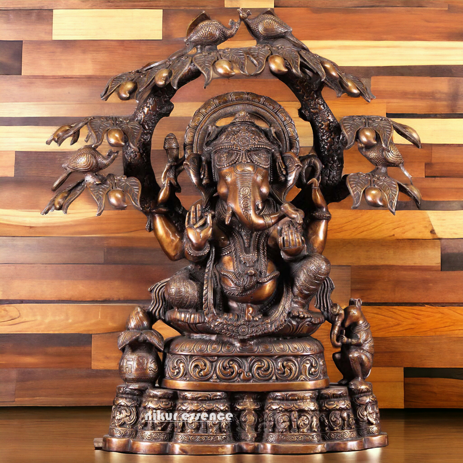 Brass Ganesh with Tree Beautiful Idol- 28 inches Nikuressence