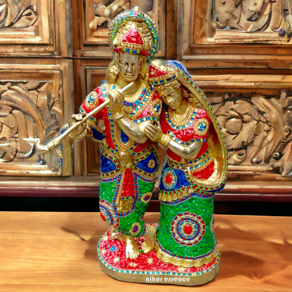 Shop Brass Radha Krishna Standing Playing Flute Idol with Stone Work - 24 inches Nikuressence