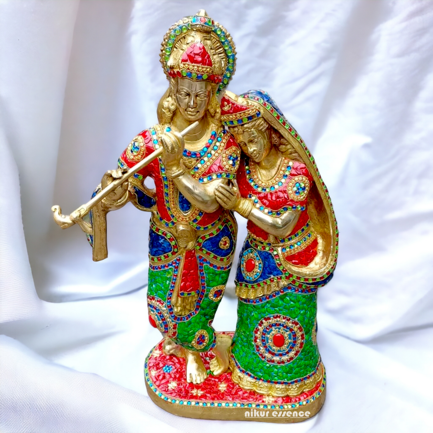 Shop Brass Radha Krishna Standing Playing Flute Idol with Stone Work - 24 inches Nikuressence