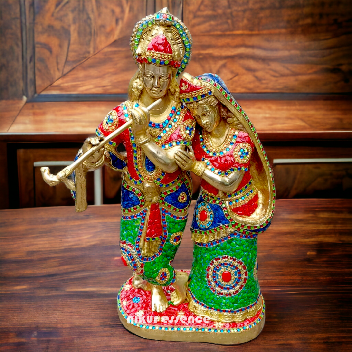 Shop Brass Radha Krishna Standing Playing Flute Idol with Stone Work - 24 inches Nikuressence