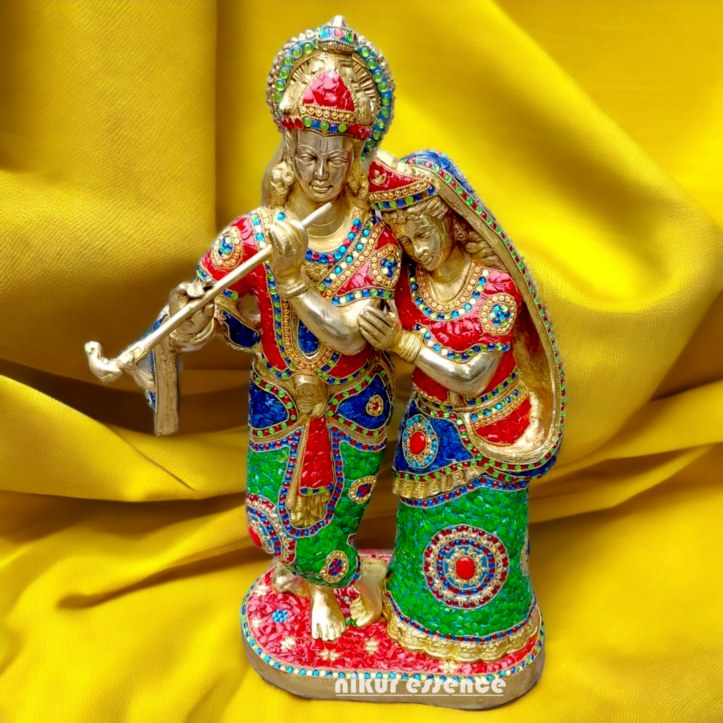 Shop Brass Radha Krishna Standing Playing Flute Idol with Stone Work - 24 inches Nikuressence