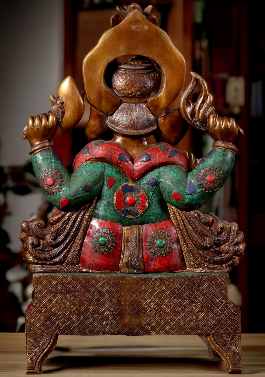 Large Brass Ganesh Ganpati Sitting on Singhasan - 35 inches Nikuressence