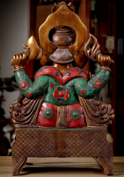 Large Brass Ganesh Ganpati Sitting on Singhasan - 35 inches Nikuressence