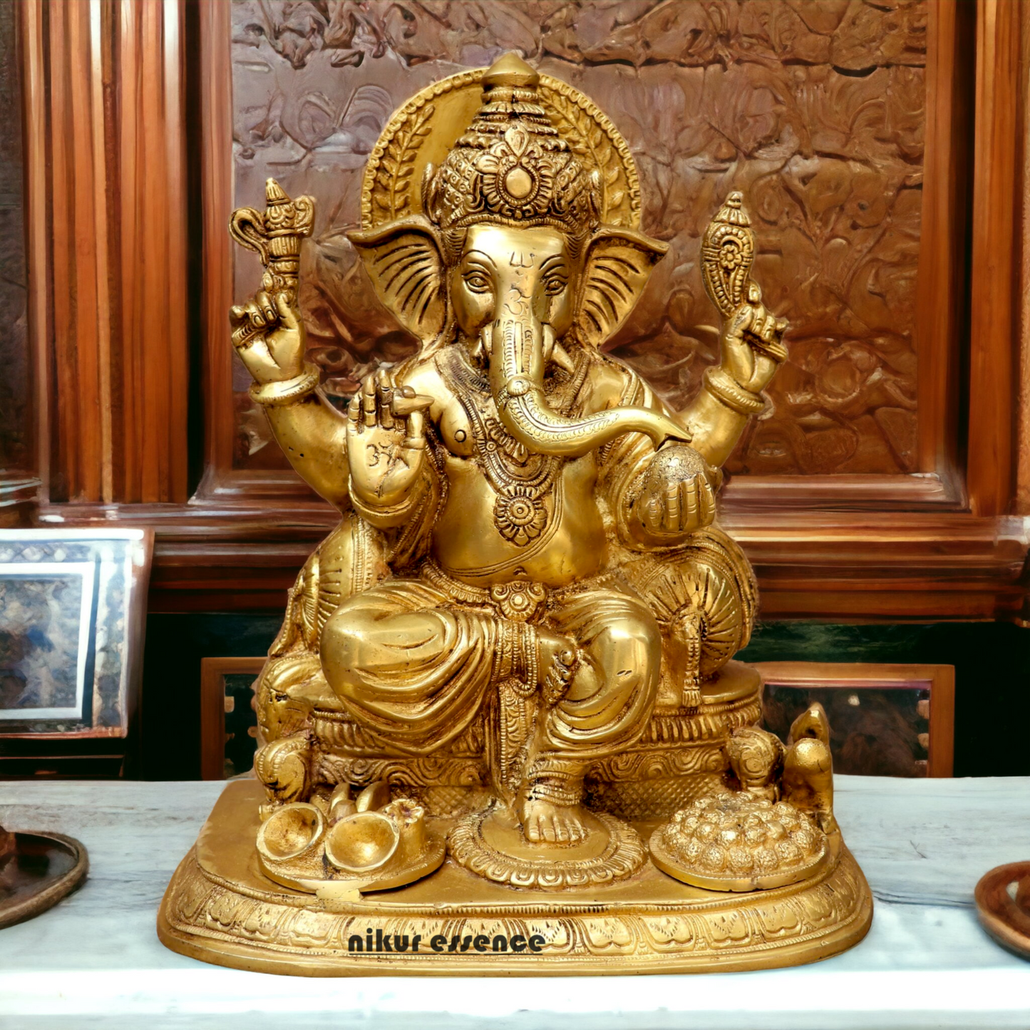 Shop Solid Brass Ganesh sitting on Singhasan idol - 13 inches Nikuressence