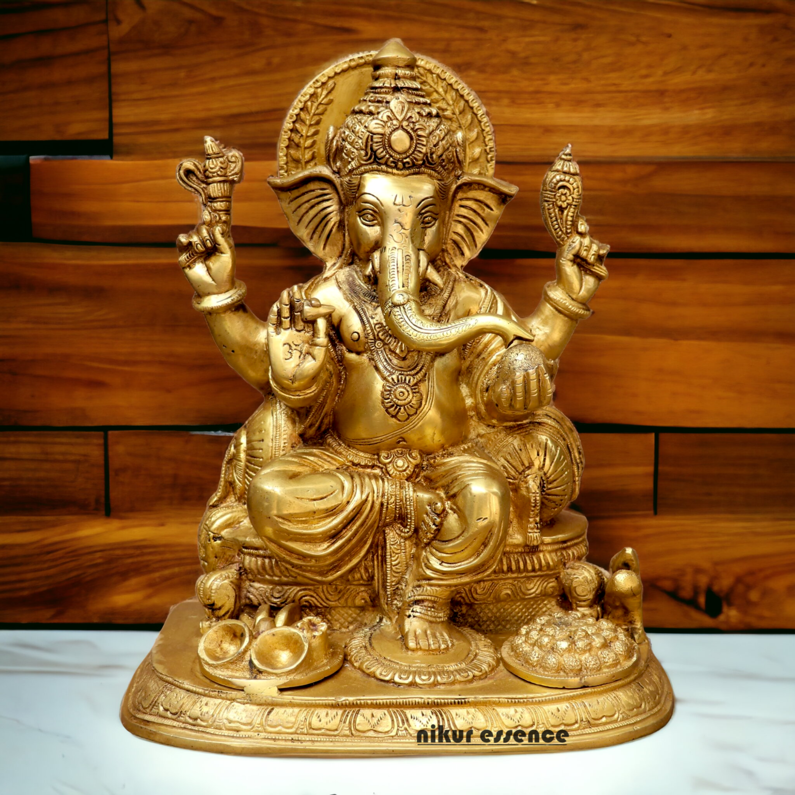 Shop Solid Brass Ganesh sitting on Singhasan idol - 13 inches Nikuressence