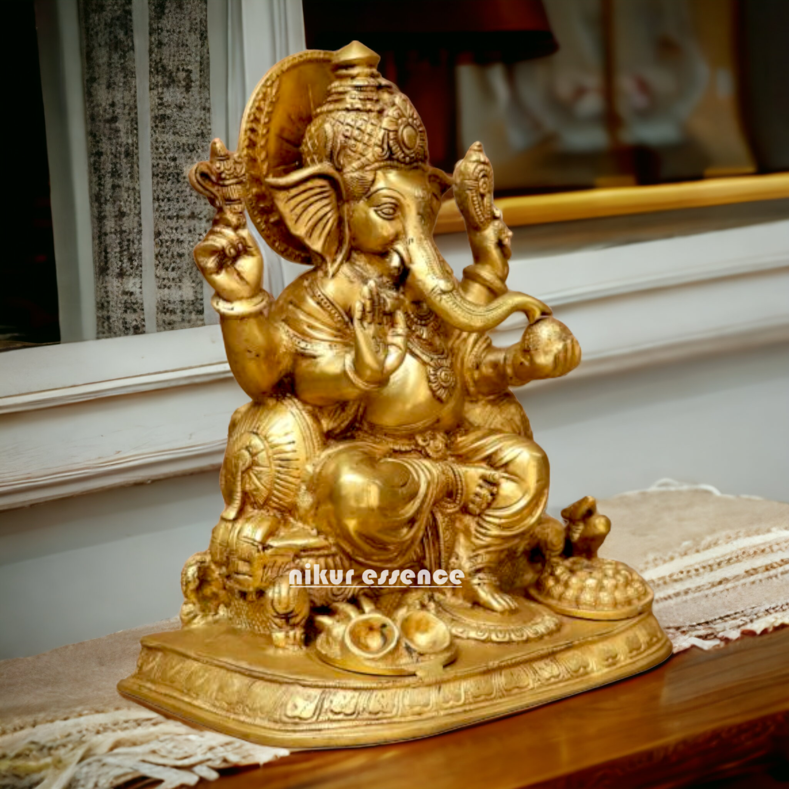 Shop Solid Brass Ganesh sitting on Singhasan idol - 13 inches Nikuressence