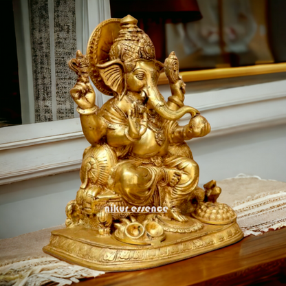 Shop Solid Brass Ganesh sitting on Singhasan idol - 13 inches Nikuressence