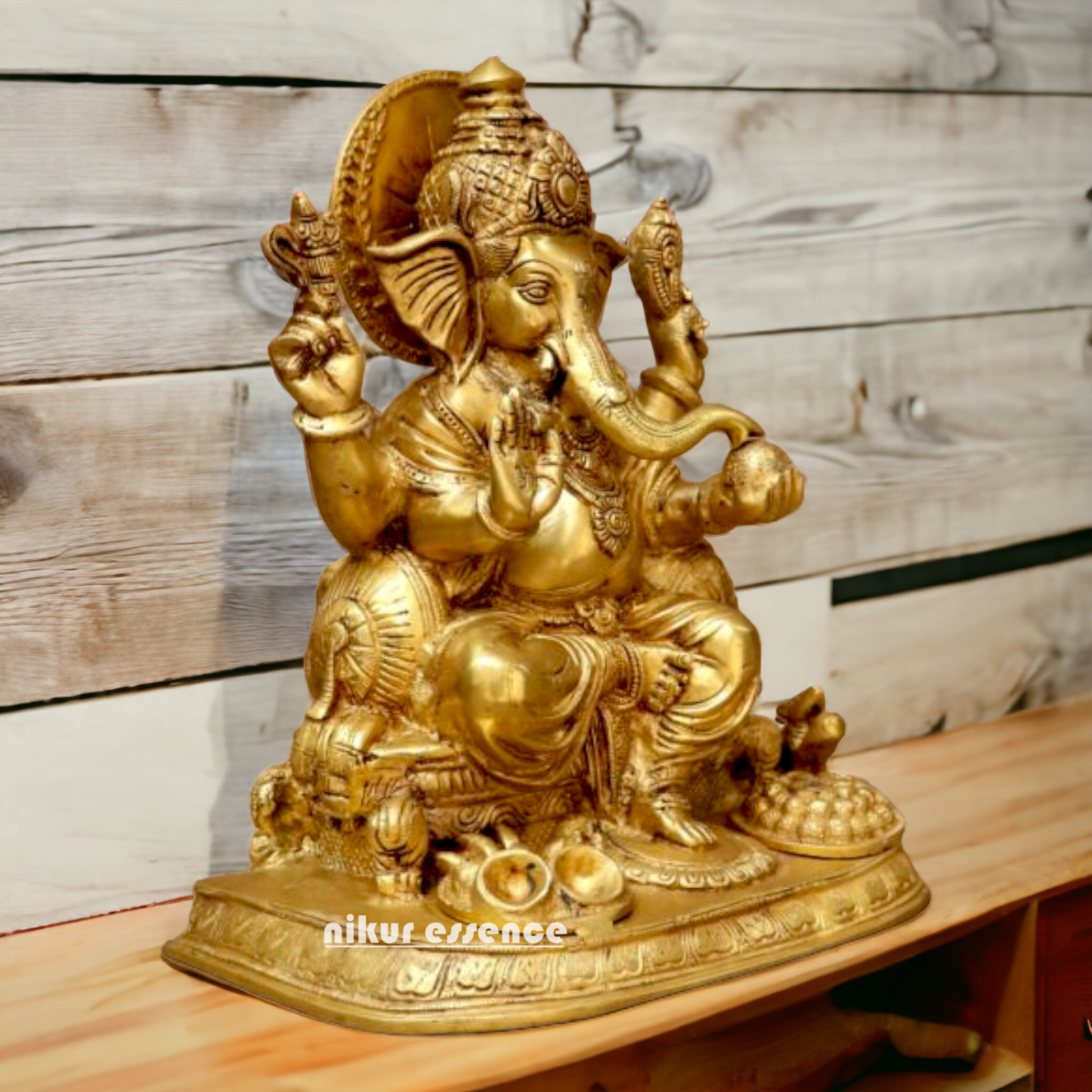 Shop Solid Brass Ganesh sitting on Singhasan idol - 13 inches Nikuressence