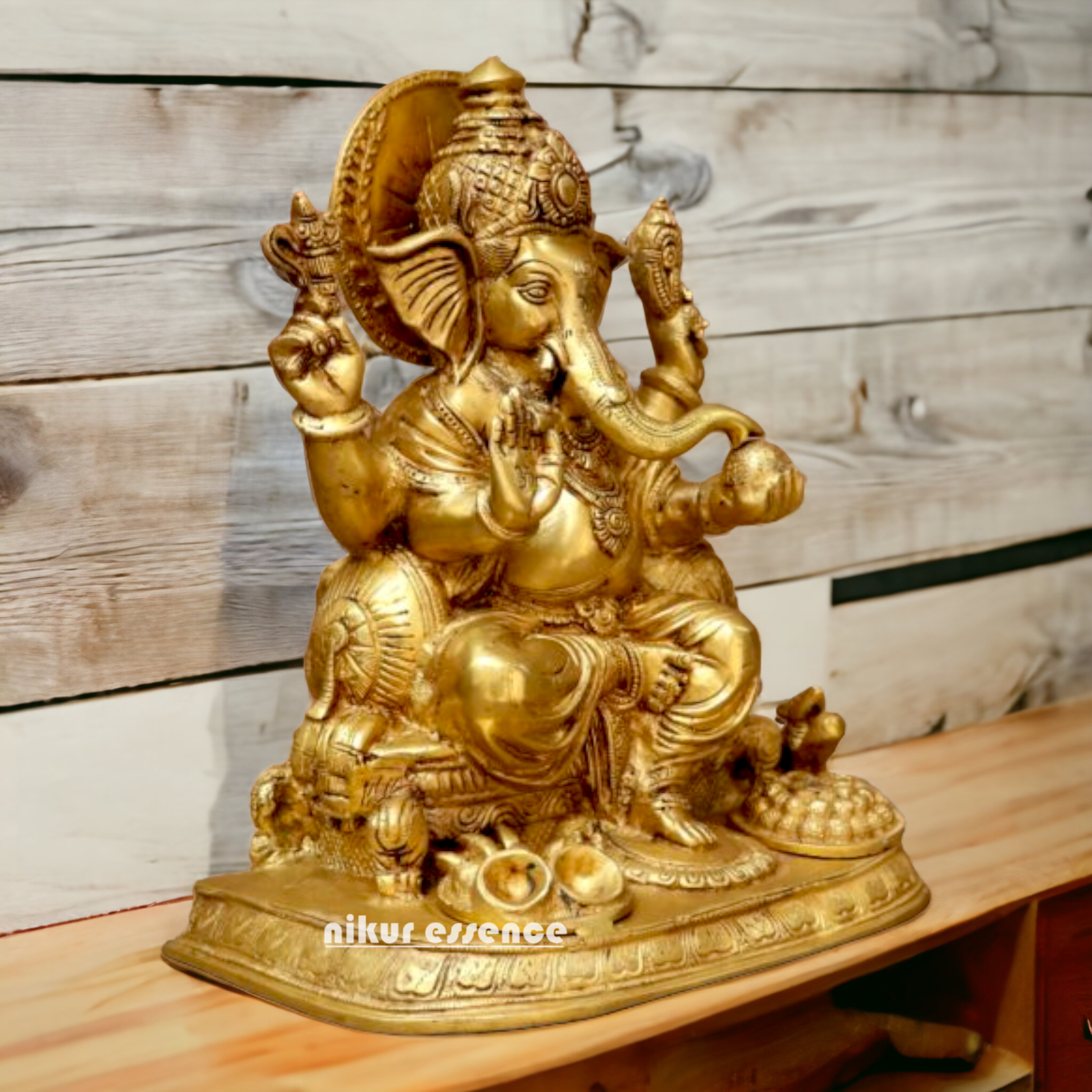 Shop Solid Brass Ganesh sitting on Singhasan idol - 13 inches Nikuressence