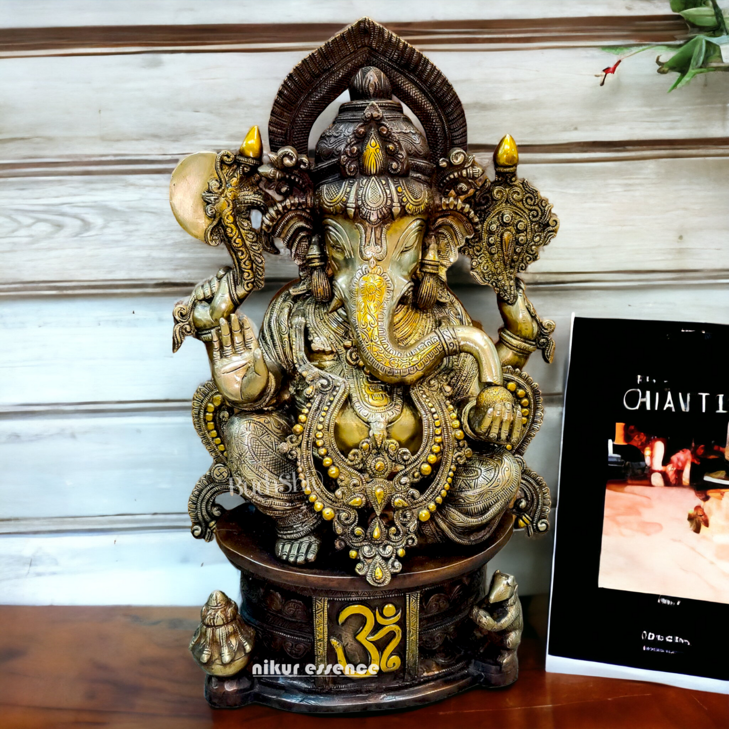 Goddess Ganesh Sitting Brass Idol - 22.5 inches Nikuressence