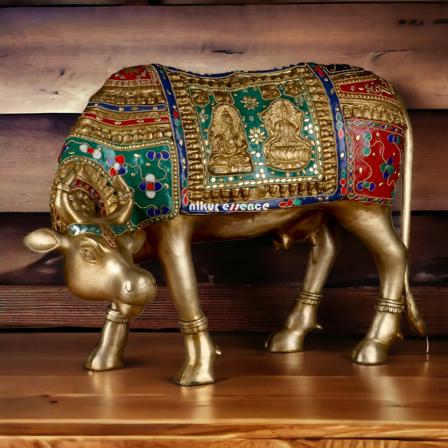 Goddess kamadhenu Cow idol with Stone Work- 14.5 inches Nikuressence