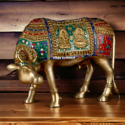 Goddess kamadhenu Cow idol with Stone Work- 14.5 inches Nikuressence