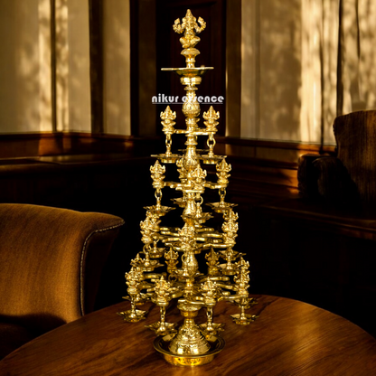 Buy Solid Brass Ganesh Diya Lamp with Twenty two Ganeshas - 38 Inches Height Nikuressence