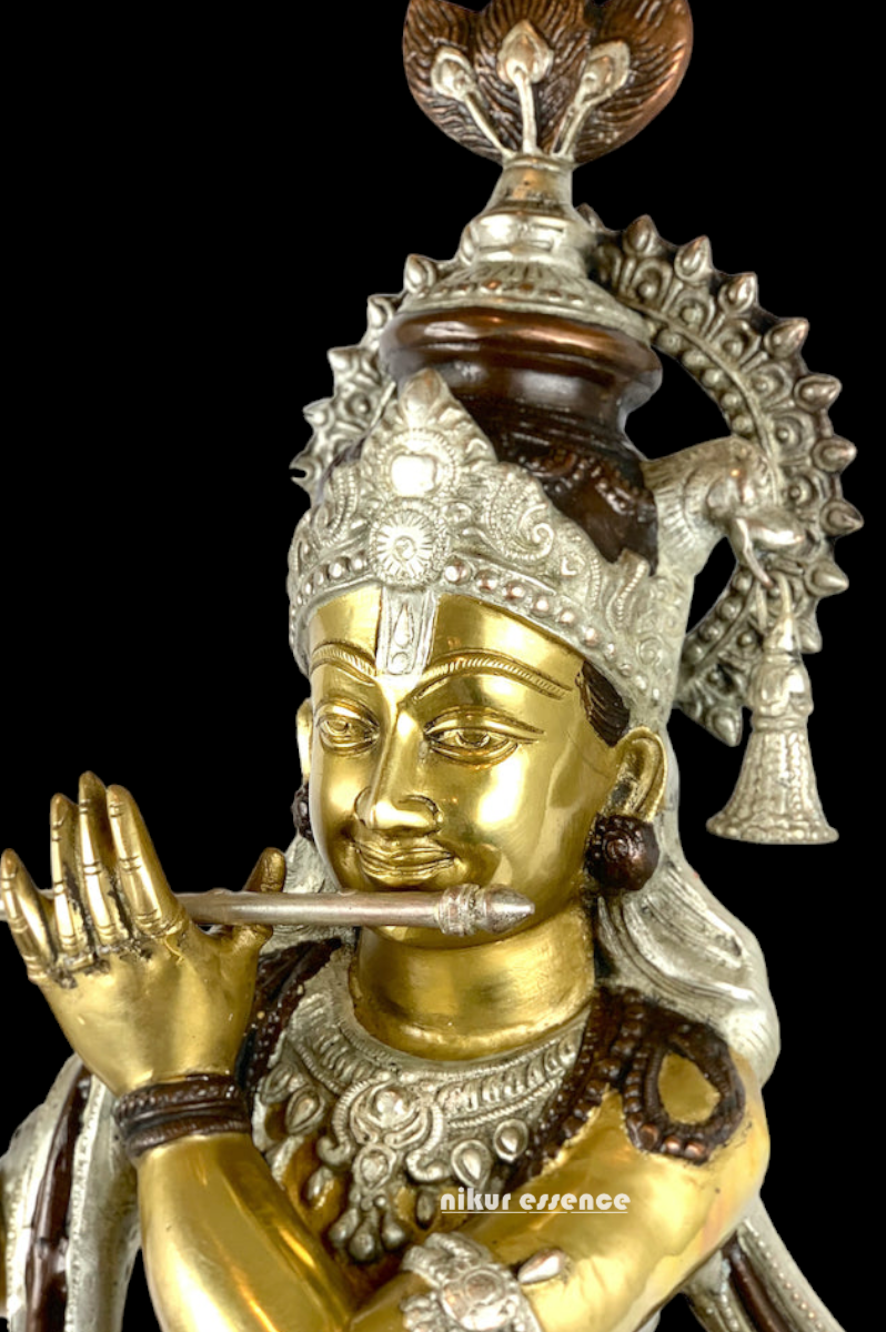 Buy Big Size Of Krishna Statue in brass with Intricately Designed | 35 inch Height nikuressence